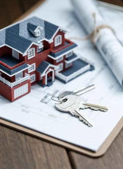 villa-modelo-casa-clave-dibujo-escritorio-retro-concepto-venta-bienes-raices_1387-312